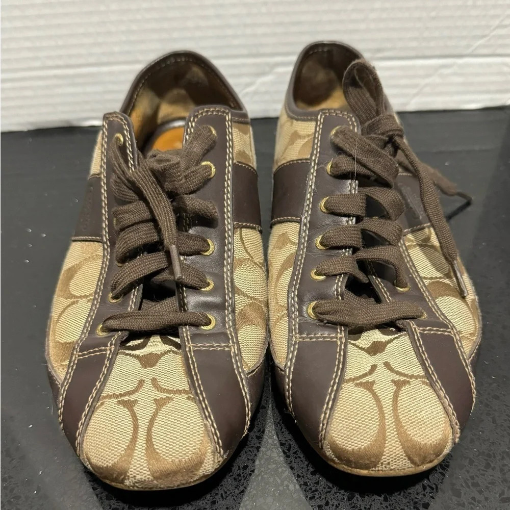 Coach Suee Leather Canvas brown sneakers monogram classic office street rare US9